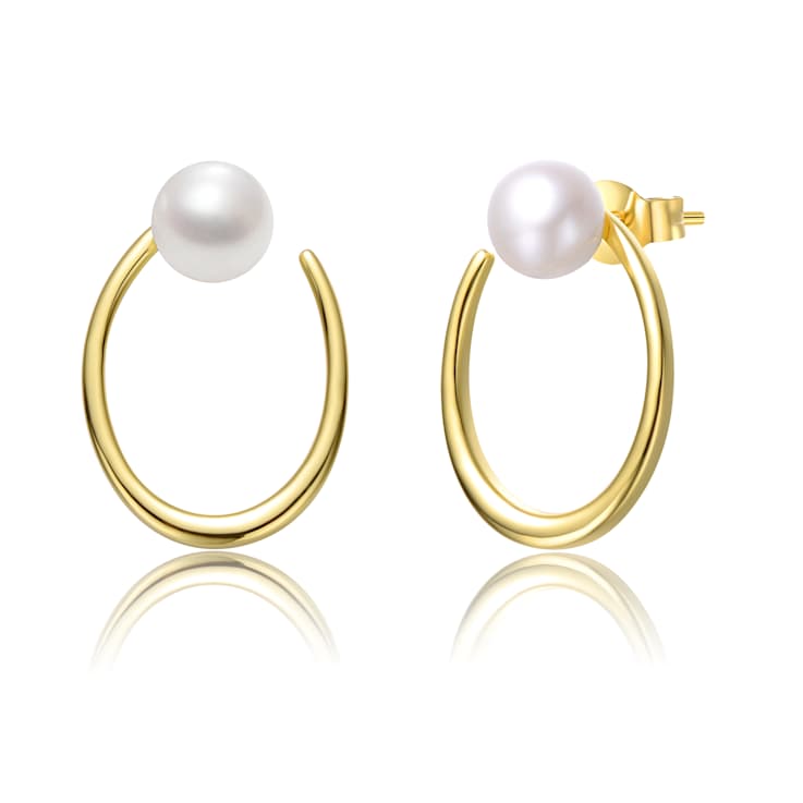 Freshwater Pearl Halo Drop Earrings In 14K Gold Over Sterling Silver