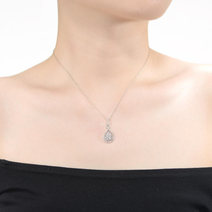 Pear Shape CZ Door Knocker Love Knot Pendant In White Rhodium Over Brass