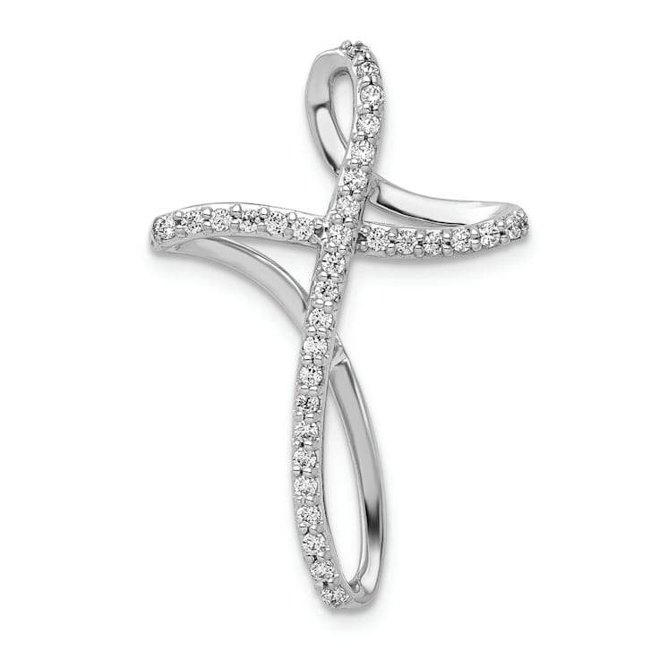 Rhodium Over 14k White Gold Diamond Cross chain slide