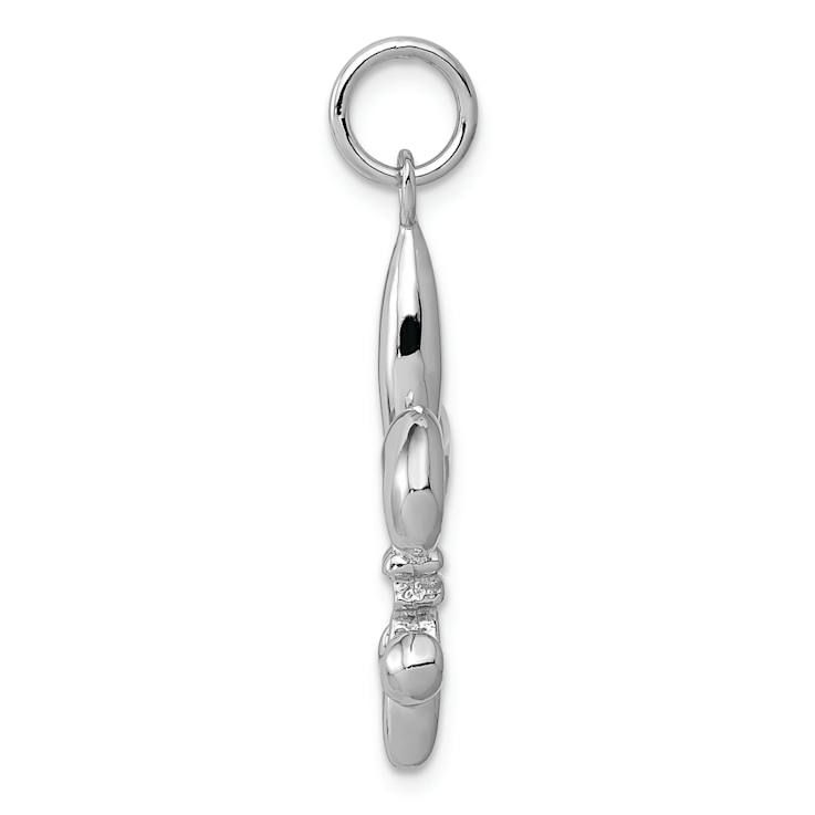 Rhodium Over 14k White Gold Solid Polished 3D Fleur-De-Lis Charm