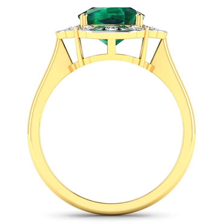 Green Emerald and White Diamond 14K Yellow Gold Halo Ring 2.16 ctw