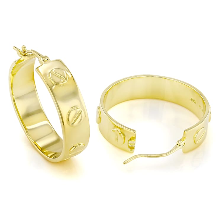 Nail Head Textured Hoop Earrings In 18k Gold Over Sterling Silver
