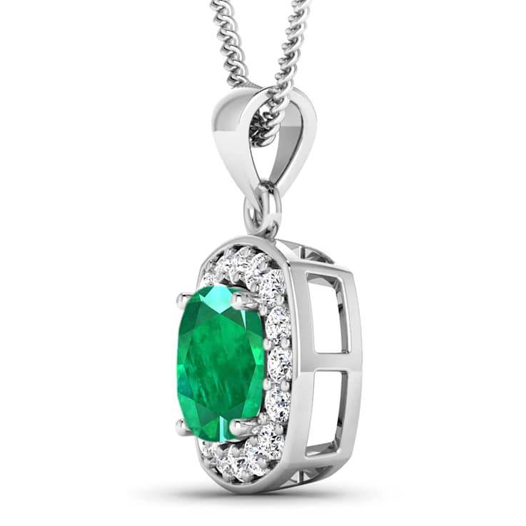 2.0ctw 14K White Gold Zambian Emerald and White Diamond Pendant with 18
inch Cable Chain