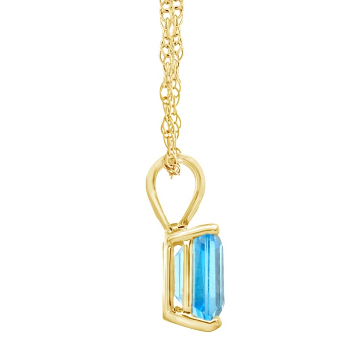 8x6mm Emerald Cut Blue Topaz 14k Yellow Gold Pendant With Chain
