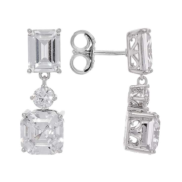 Mixed Shapes CZ Drop Earrings In Platinum-Enhanced Sterling Silver 14.31ctw