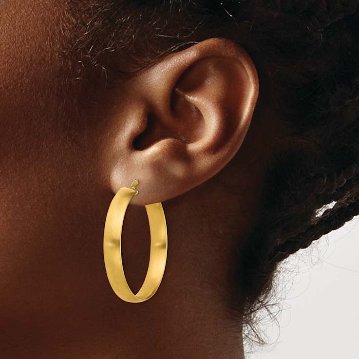 14k Yellow Gold 1 1/4" Large Satin Hoop Earrings
