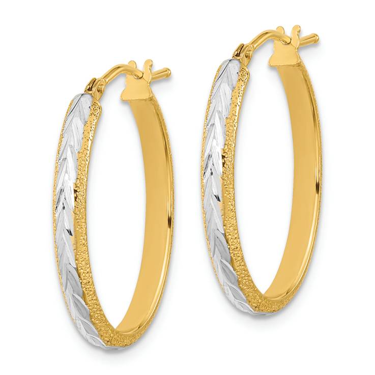 14k Two-tone Diamond-Cut and Textured 1 1/8" Hoop Earrings