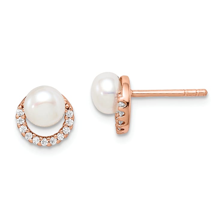 Sterling Silver Rose-tone with Freshwater Cultured Pearl and Cubic
Zirconia Earrings