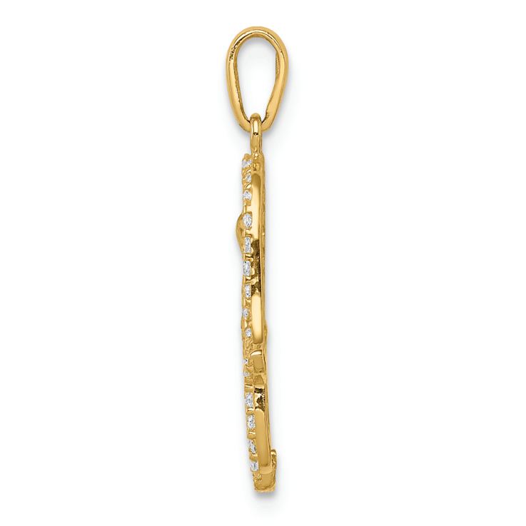 14k Yellow Gold Multi-colored Cubic Zirconia Hamsa Pendant