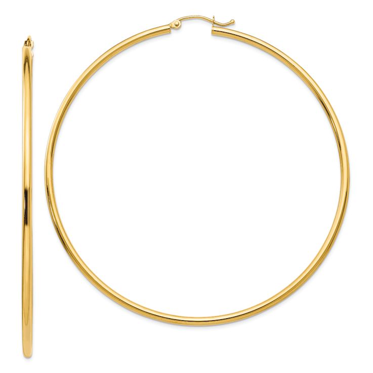 14k Yellow Gold Polished 2 3/4" Tube Hoop Earrings