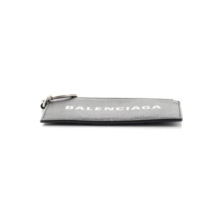 Balenciaga Cash Logo Black Grain Leather Neck Lanyard Card