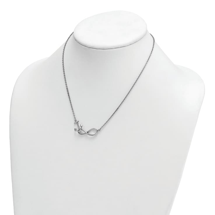 Rhodium Over Sterling Silver Anchor and Eternity Symbol 17 + 1 Inch Necklace