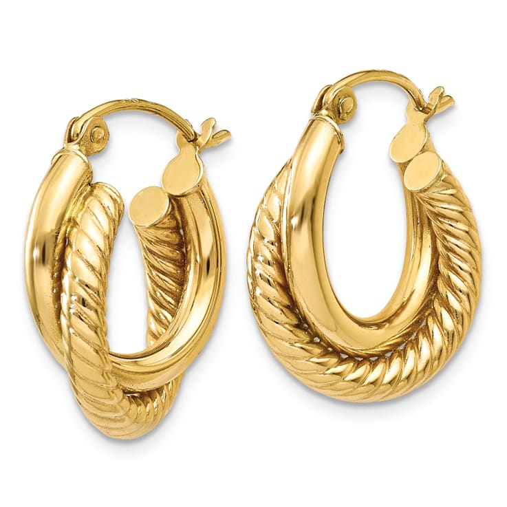 14K Yellow Gold 1/2" Polished Twisted Double Hoop Earrings