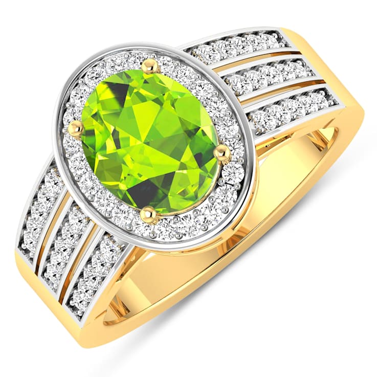 2.04ctw Green Peridot and Diamond 14K Yellow Gold Halo Ring