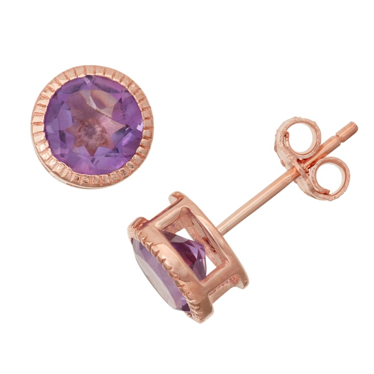 Round Amethyst 14K Rose Gold Over Sterling Silver Stud Earrings 1.36ctw
