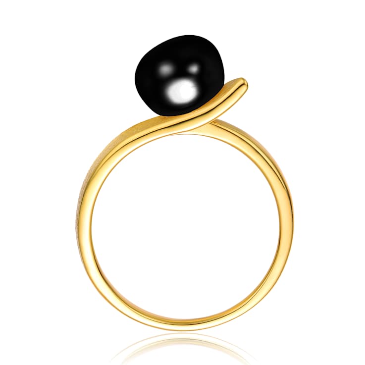 Black Freshwater Pearl Linear Ring In 14K Gold Over Sterling Silver