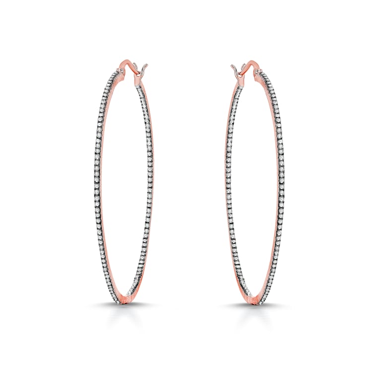 Clear CZ , Two-Tone 14k Gold & 18K Rose Gold Plating over Brass Slim
Large Hoop Earrings