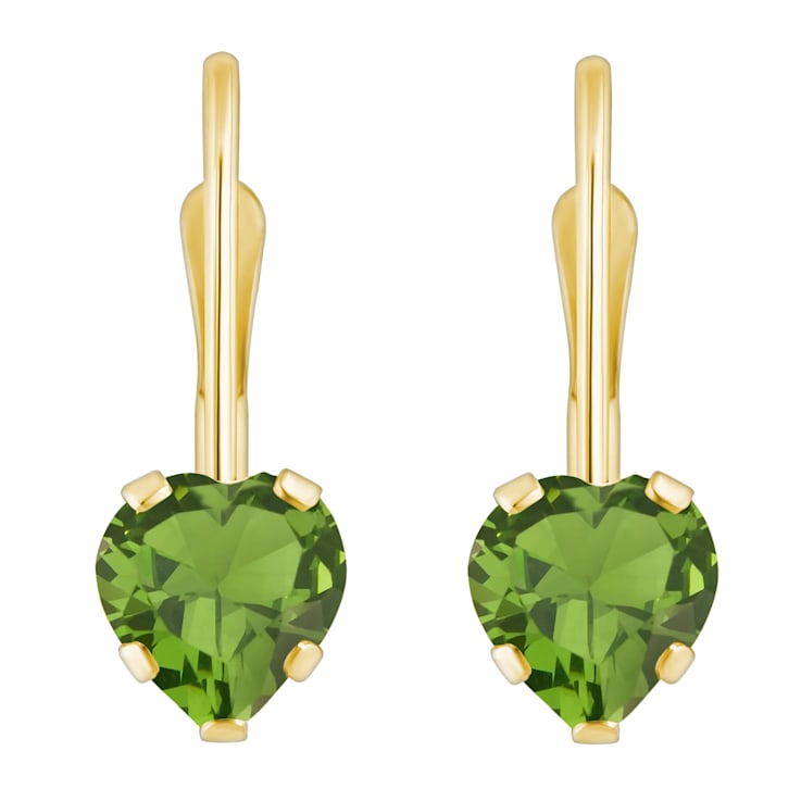 5mm Heart Shape Peridot 10k Yellow Gold Drop Earrings