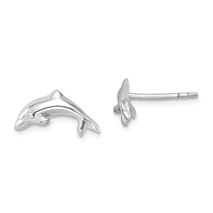 Rhodium Over Sterling Silver Polished Dolphin Post Earrings