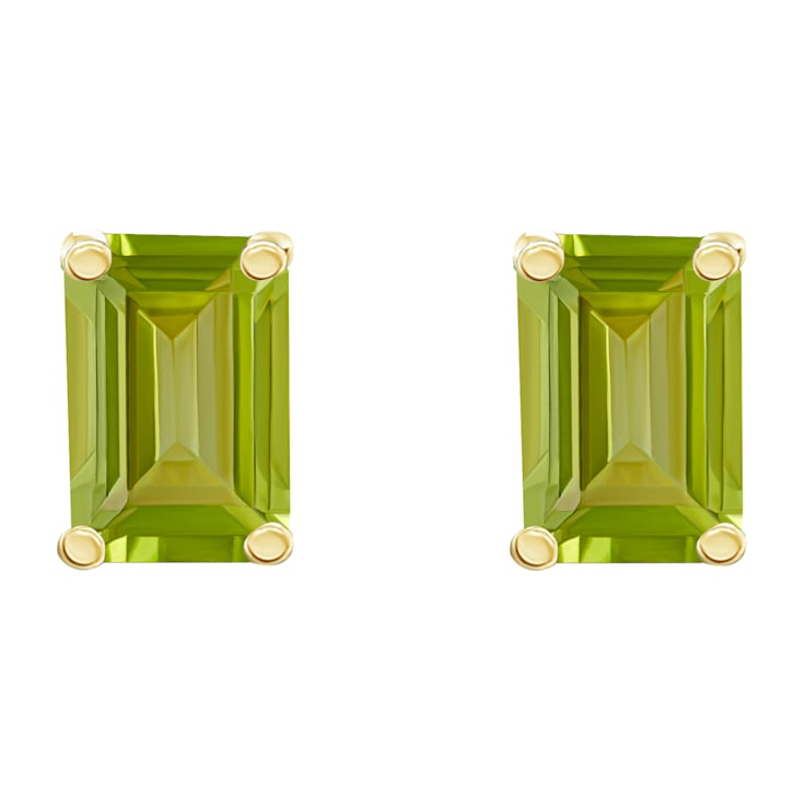 6x4mm Emerald Cut Peridot 14k Yellow Gold Stud Earrings