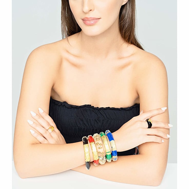 14K Yellow Gold Over Sterling Silver Thin Faceted Acrylic Bangle
Bracelet in Carnelian Red
