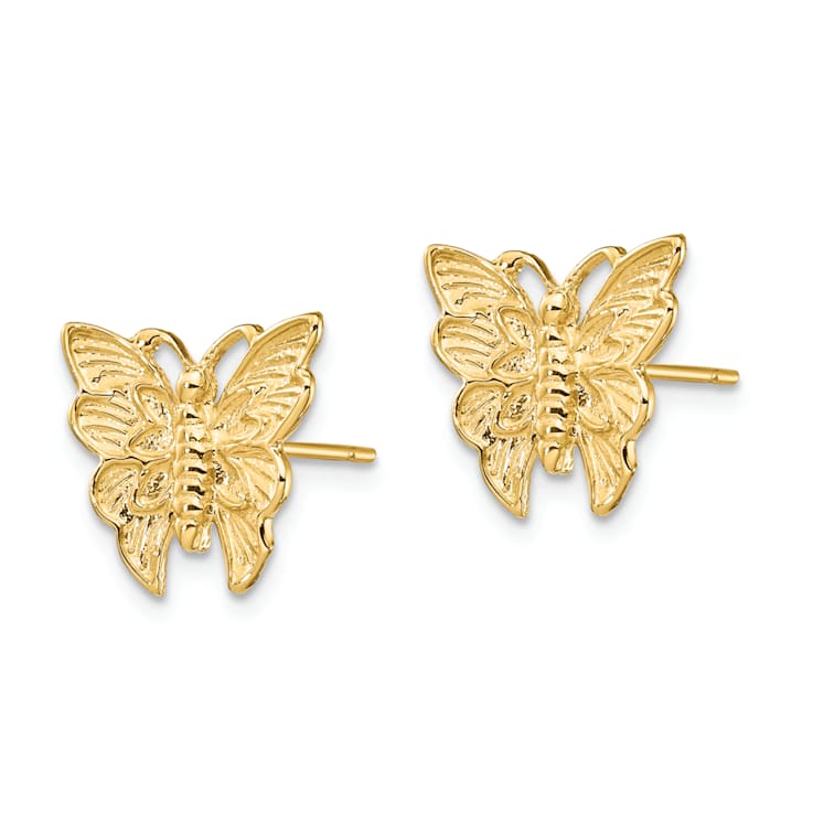 14K Yellow Gold Polished and Textured Butterfly Stud Earrings