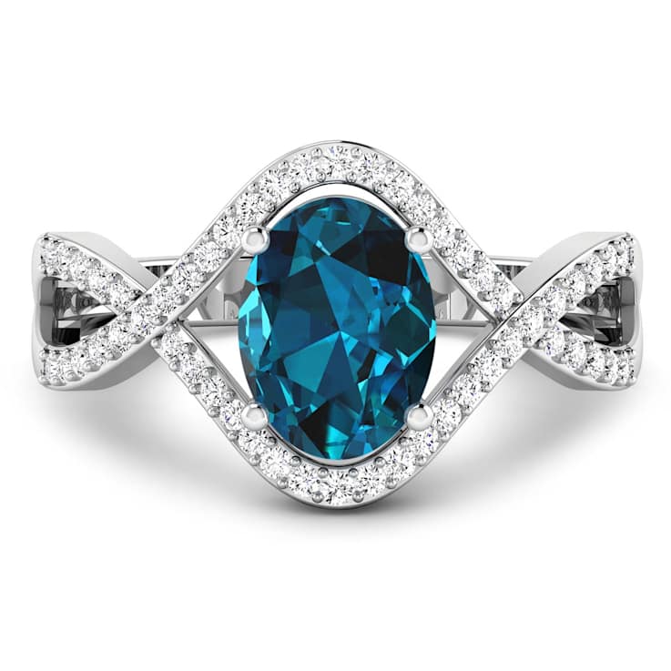 1.34ctw London Blue Topaz and Diamond 14K White Gold Halo Ring