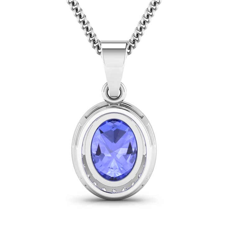 Tanzanite and White Diamond 14K White Gold Pendant with 18 inch Cable
Chain 1.60ctw