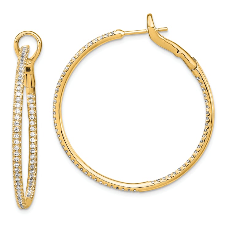 14K Yellow Gold Lab Grown Diamond SI1/SI2, G H I, In and Out Hoop Earrings