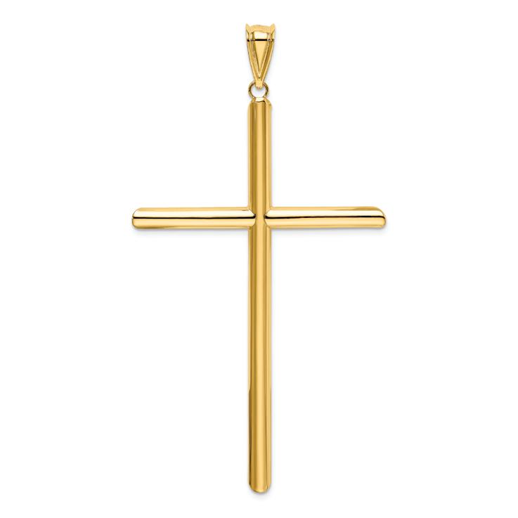 14k Yellow Gold Polished 3D Tube Cross Pendant