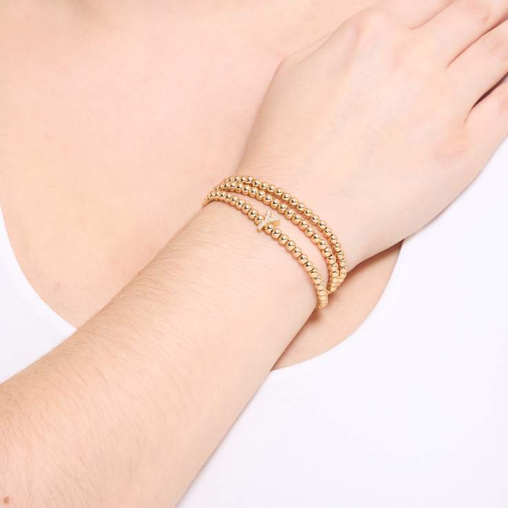 Initial Y CZ Beaded Bracelet Set In 14K Gold Over Brass 0.09ctw