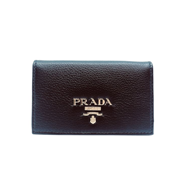 Prada Black Vitello Grain Soft Calf Leather Credit Card Case
