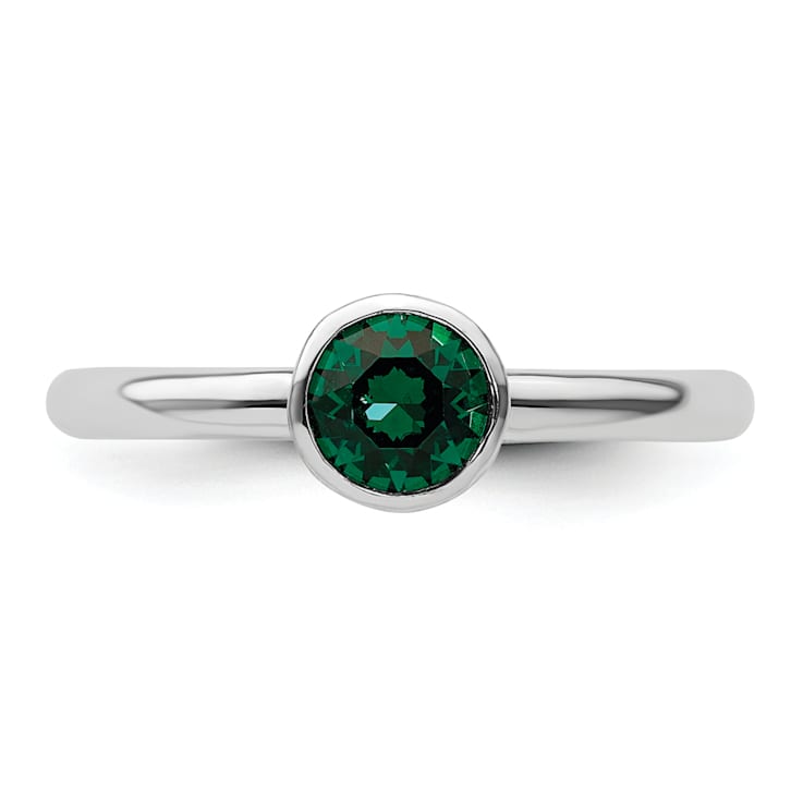 Sterling Silver Stackable Expressions High 5mm Green Crystal Ring