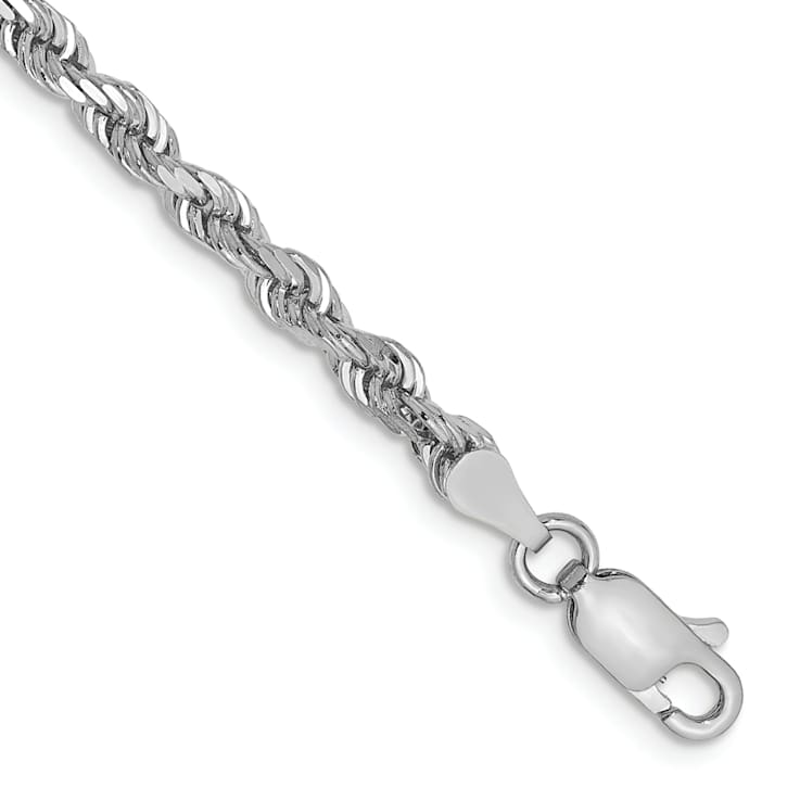 Rhodium Over 14k White Gold 3.35mm Diamond-Cut Quadruple Rope Link Bracelet