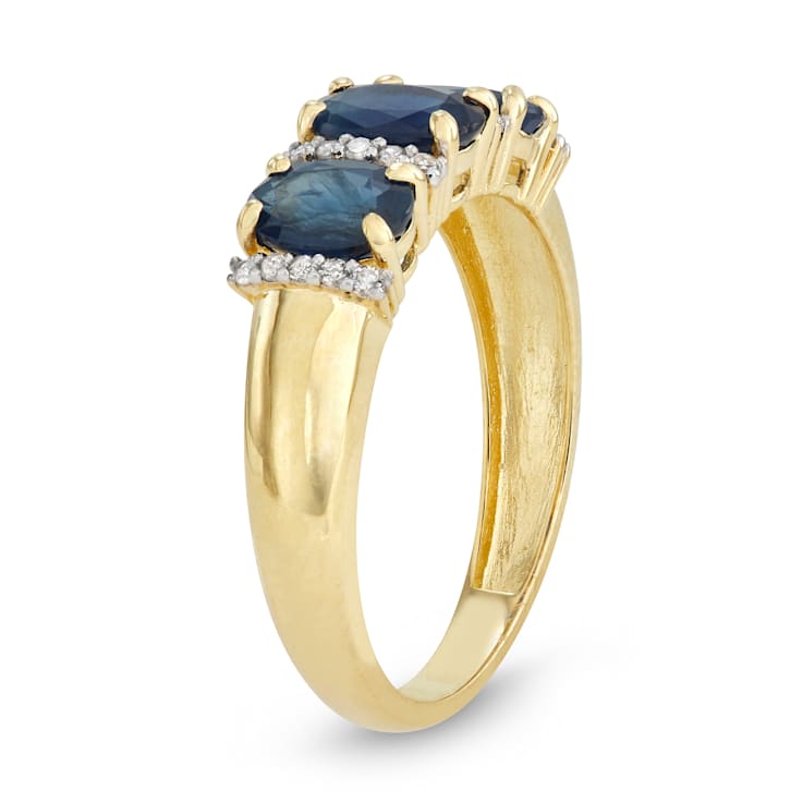 Sapphire with Diamond Accent 10K Yellow Gold 3-Stone Ring 1.75ctw