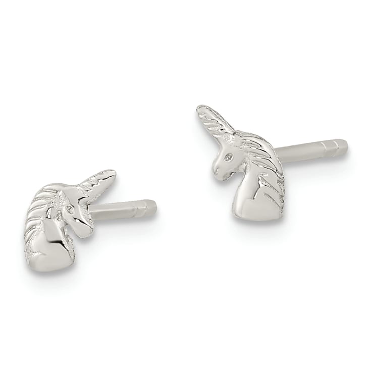 Rhodium Over Sterling Silver Polished Unicorn Head Post Earrings