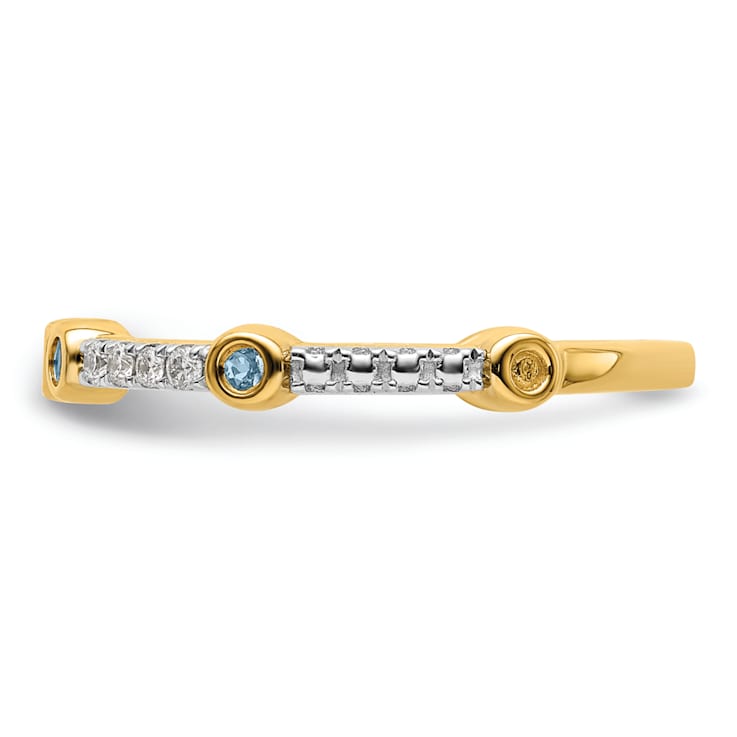 14K Yellow Gold Stackable Expressions Aquamarine and Diamond Ring 0.285ctw