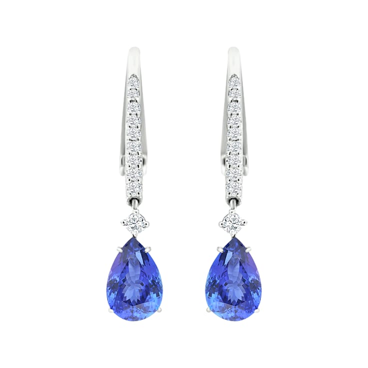 14K White Gold Pear Shape Tanzanite and Diamond Earrings 2.88ctw
