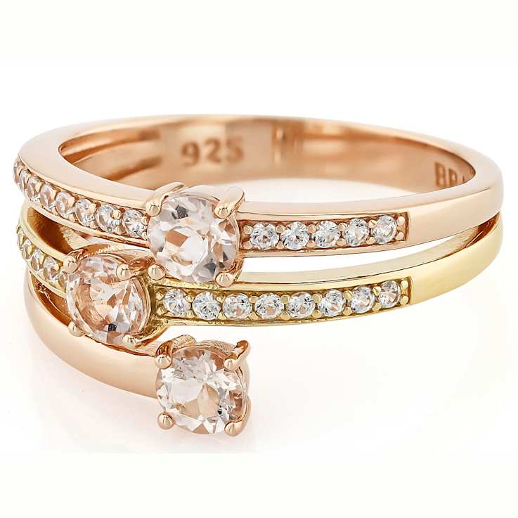 Morganite Two-Tone Ring In 18K Yellow And Rose Gold Over Sterling Silver 0.89ctw