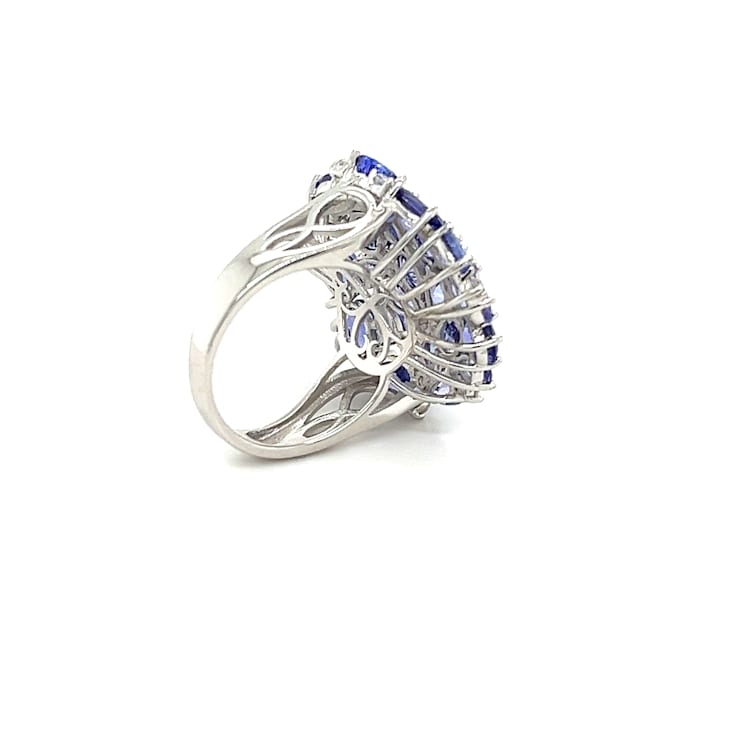 Rhodium Over Sterling Silver Mixed Shape Tanzanite and White Zircon Ring 9.17ctw