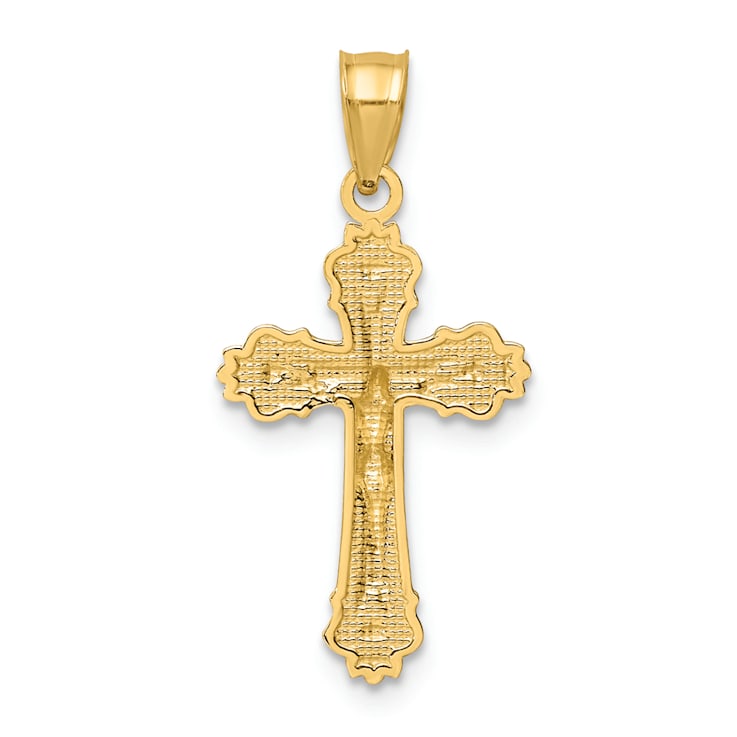 14K Yellow Gold with Textured Scalloped Edge Crucifix Charm