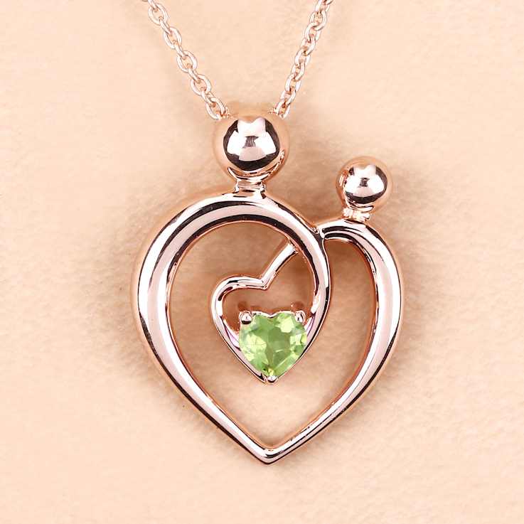 Peridot Mom and Child Interlink Heart 18K Rose Gold Over Sterling Silver
Pendant With Chain