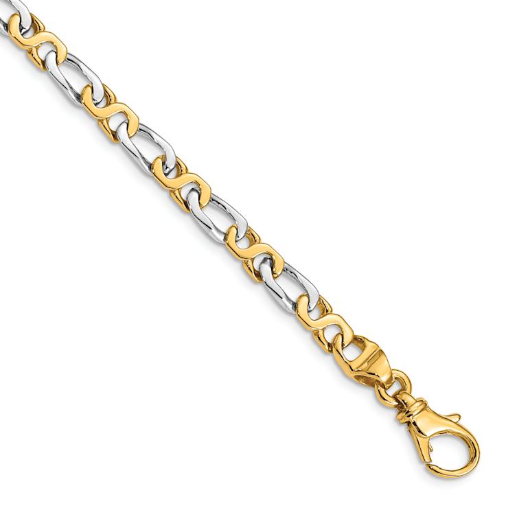 14K Two-tone Gold 4.8mm Hand-polished Fancy Link Bracelet