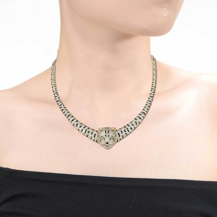 CZ Leopard Graduated Necklace In 14K Gold Over Brass