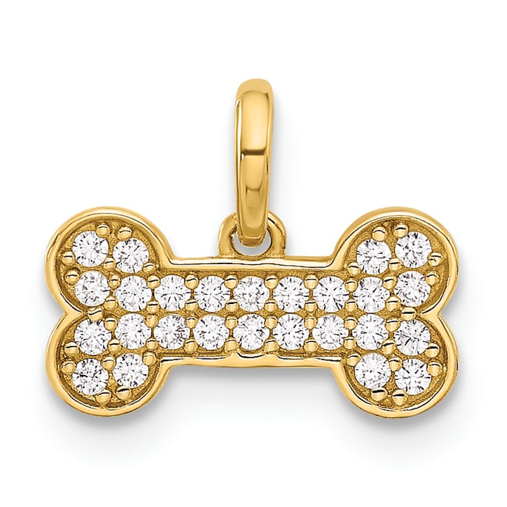14K Yellow Gold Polished Cubic Zirconia Dog Bone Pendant