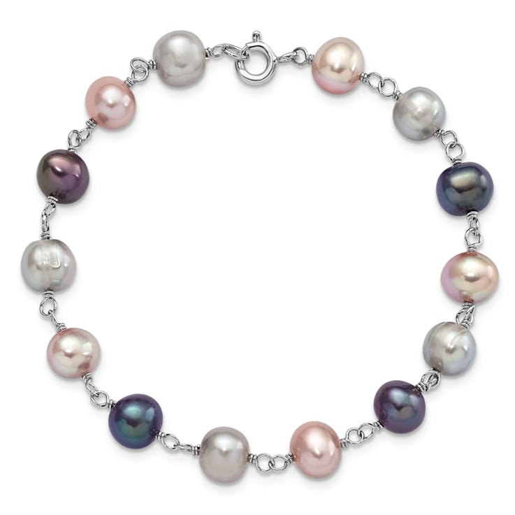 Rhodium Over Sterling Silver Multi-color Freshwater Pearl
Necklace/Bracelet/Earring Set