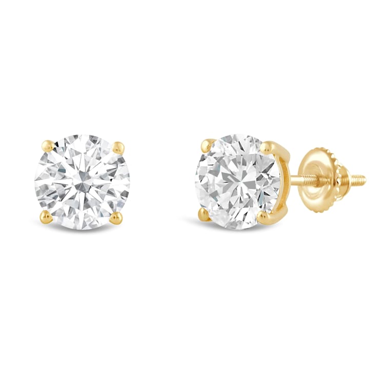 White Cubic Zirconia 14k Yellow Gold Studs With Velvet Gift Box 4ctw