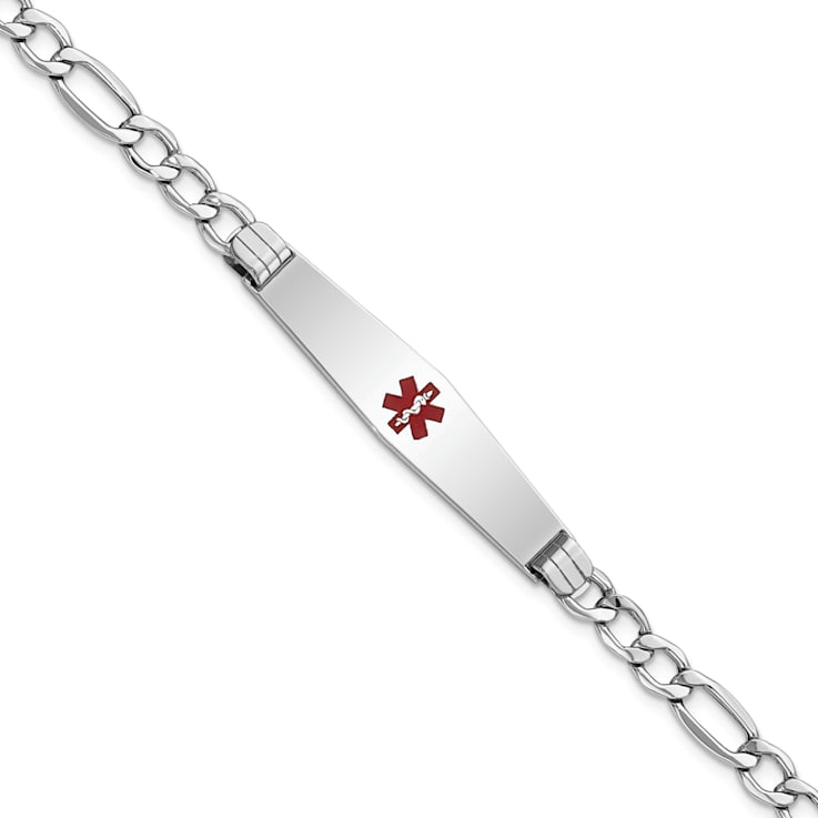 Rhodium Over 14k White Gold Medical Soft Diamond Shape Red Enamel Figaro
Link ID Bracelet
