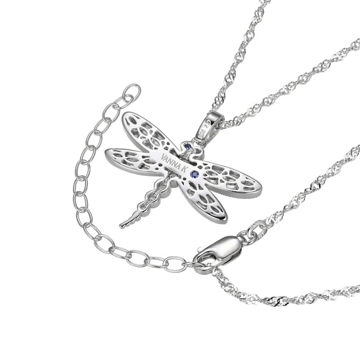 White Cubic Zirconia Platineve® Dragonfly Pendant With Chain 0.32ctw