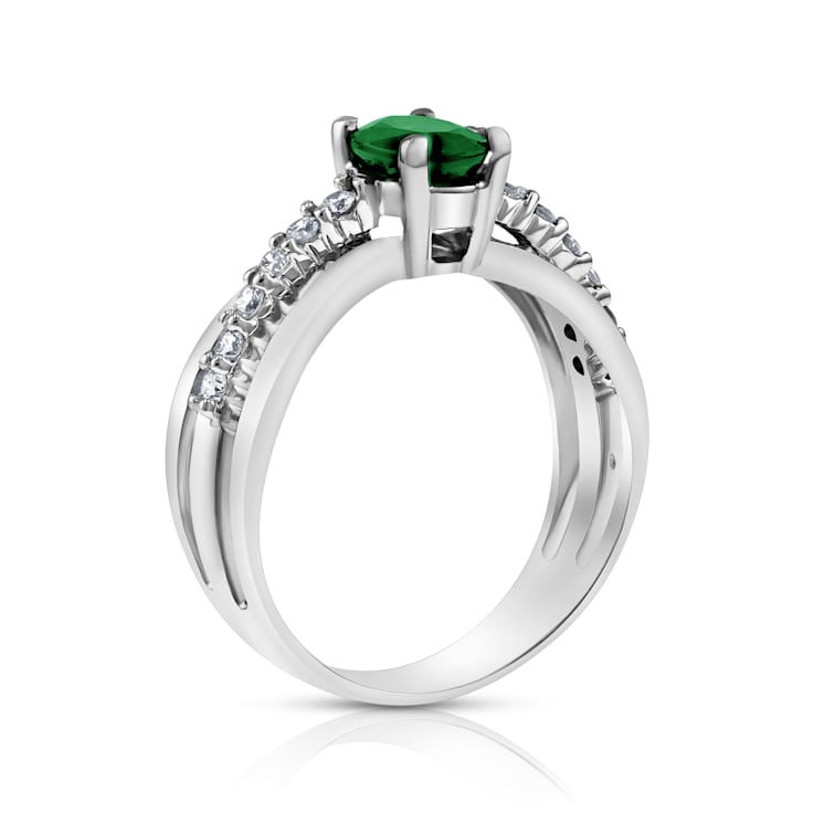 0.85ctw Emerald and Diamond Ring in 14k White Gold
